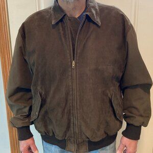 Mark Shale Dark Brown Suede/Cotton Bomber Jacket Men Size XL